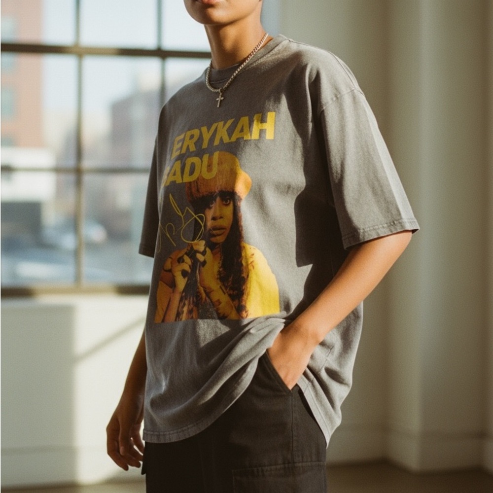 •Neo Soul Energy• Gray Washed Erykah Badu Unisex Tee - Picture 2 of 4